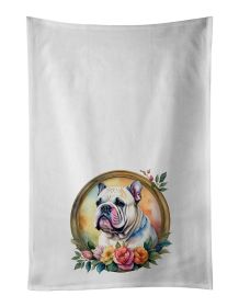 English Bulldog and Flowers Kitchen Towel Set of 2 White Dish Towels Decorative Bathroom Hand towel for Hand, Face, Hair, Yoga, Tea, Dishcloth