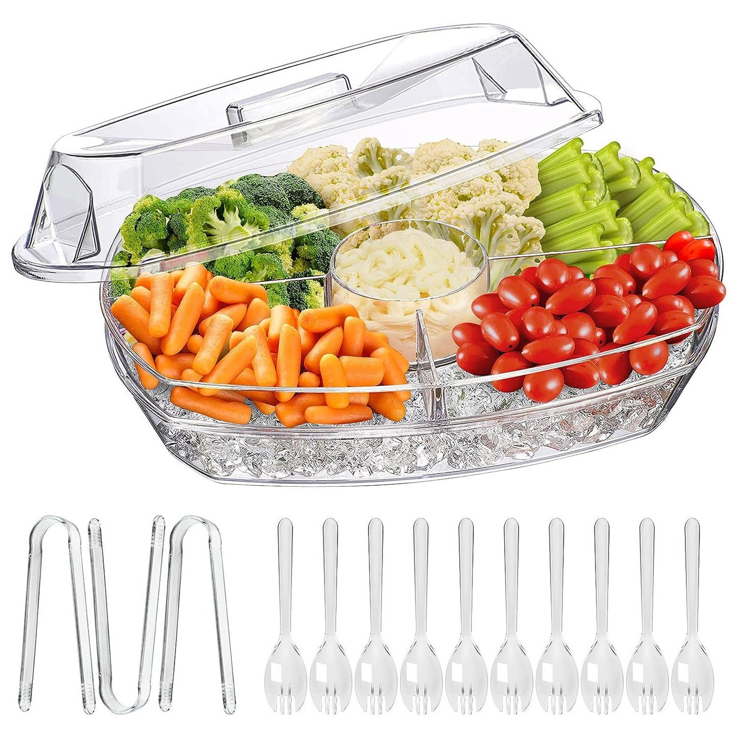 Fruit Ice Serving Tray Chilled Veggie Tray Shrimp Cocktail Serving Dish  Appetizer Party Serving Platter Cold Food Buffet Server with Lid and  Compart